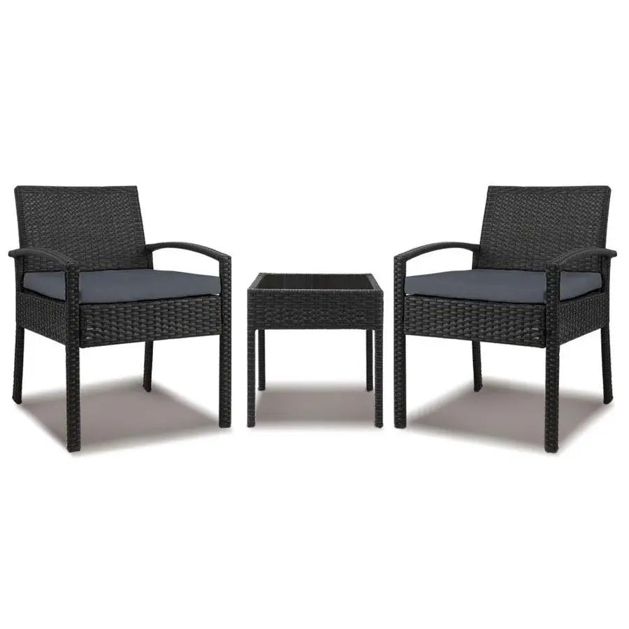 Outdoor Bistro Set Patio Set 3-Pieces Table & Chairs Black