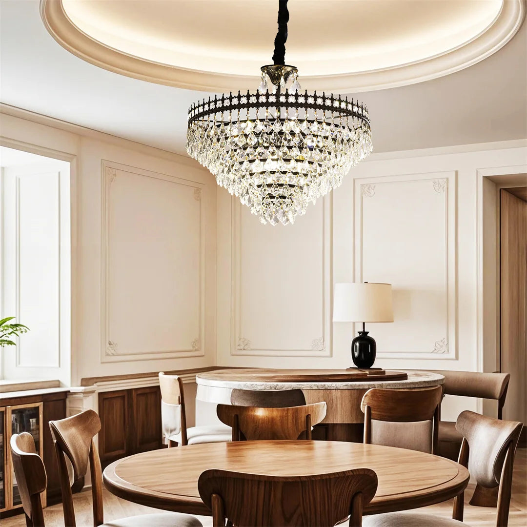 Crystal Chandelier Pendant Light 60x90cm Round Black Ceiling Lamp Vintage Hanging Lighting Fixture