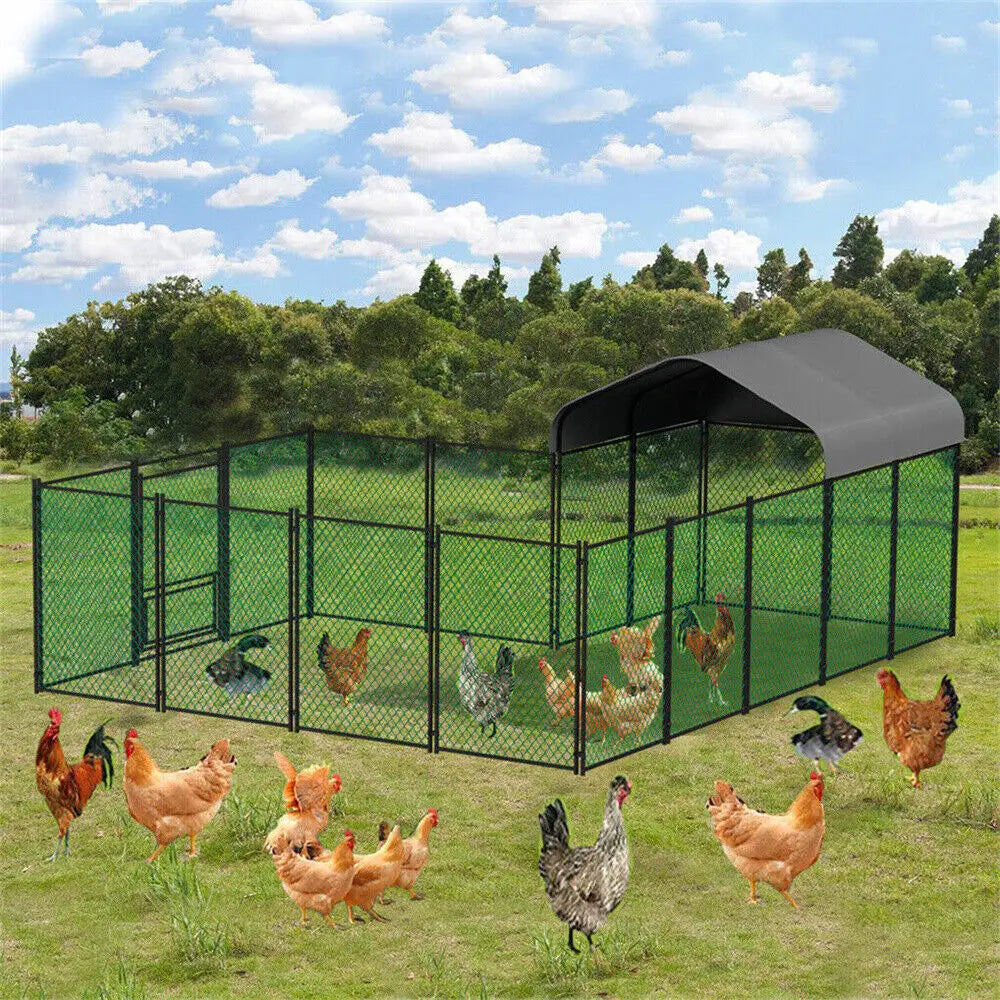Chicken Run Chook Run Chicken Enclosure Heavy Duty XL Metal Cage with Waterproof UV Cover 393 x 160 x 156 cm Grey