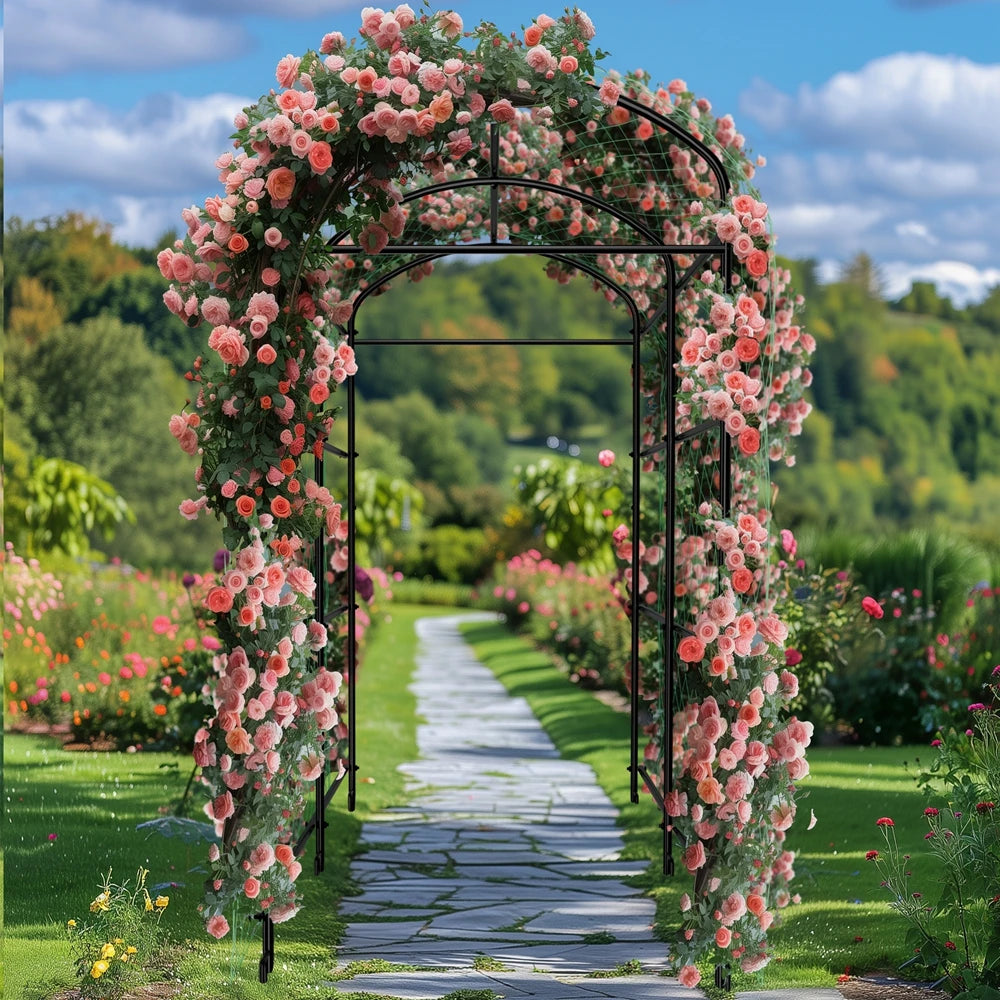 U-Shaped Metal Garden Trellis Climbing Plant Support Frame Vegetable Vine Grow Stand Black Green 105 × 162 × 160cm