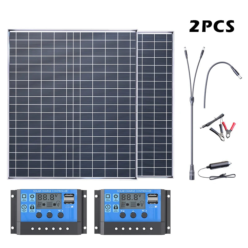 Solar Panel Kit 1000W 12V Portable Power System with Dual 100A Charge Controllers 2 Pack 39x32.5x1.8cm