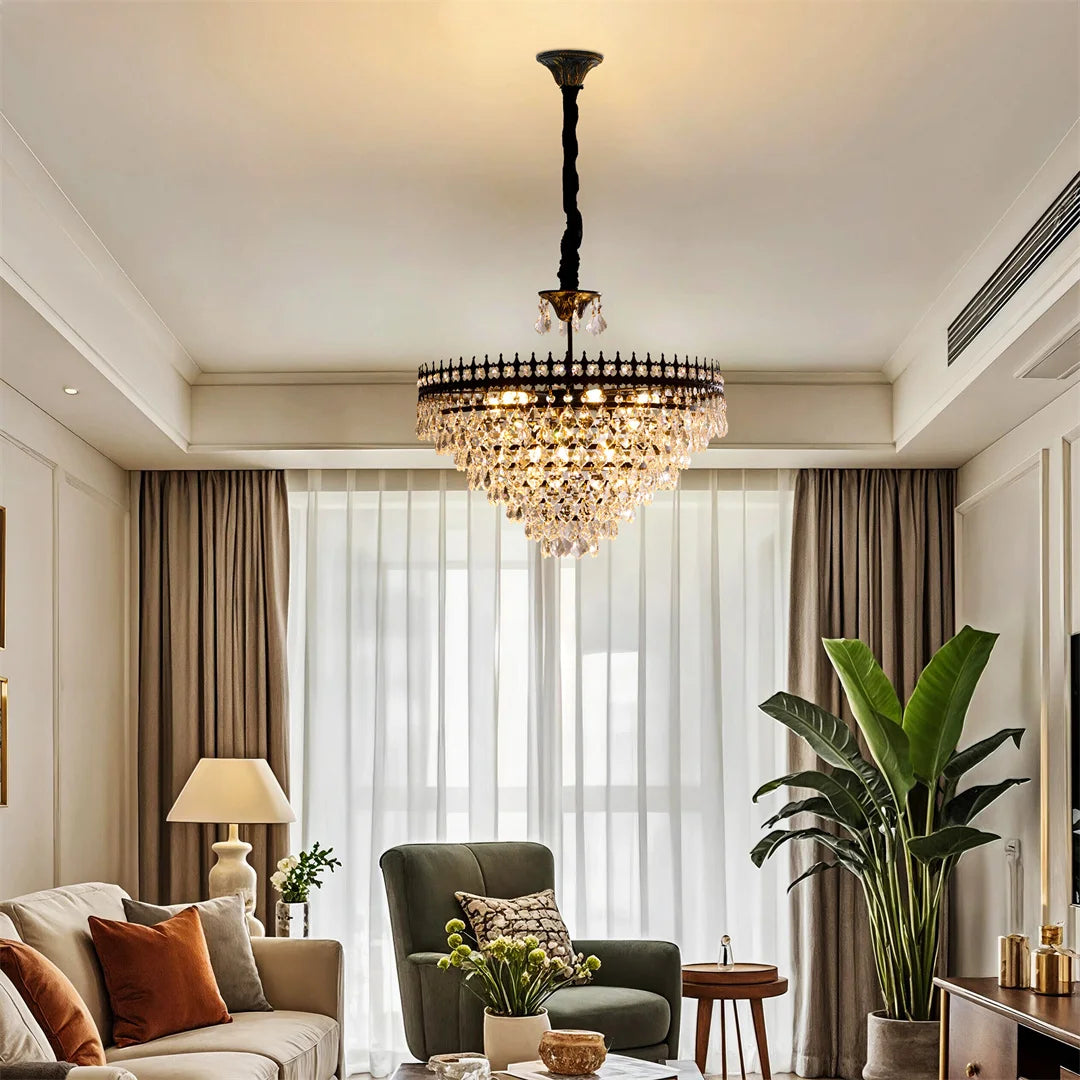 Crystal Chandelier Pendant Light 60x90cm Round Black Ceiling Lamp Vintage Hanging Lighting Fixture