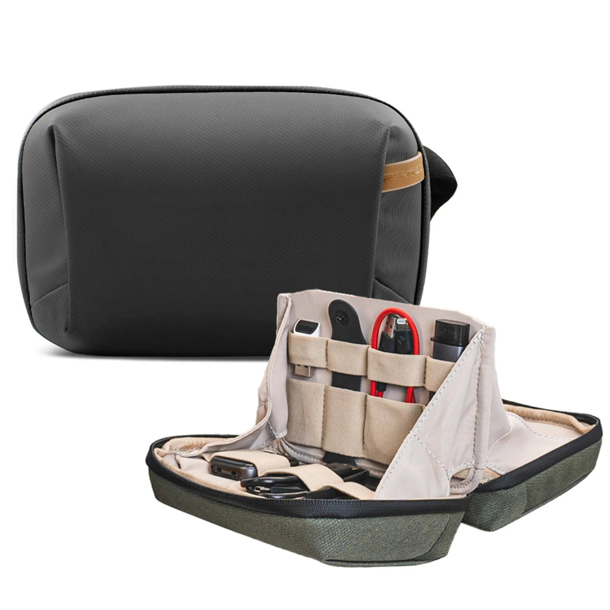 Waterproof Tech Pouch Organizer Bag Electronics Storage Case for Cables Phone Chargers Batteries Accessories Black L