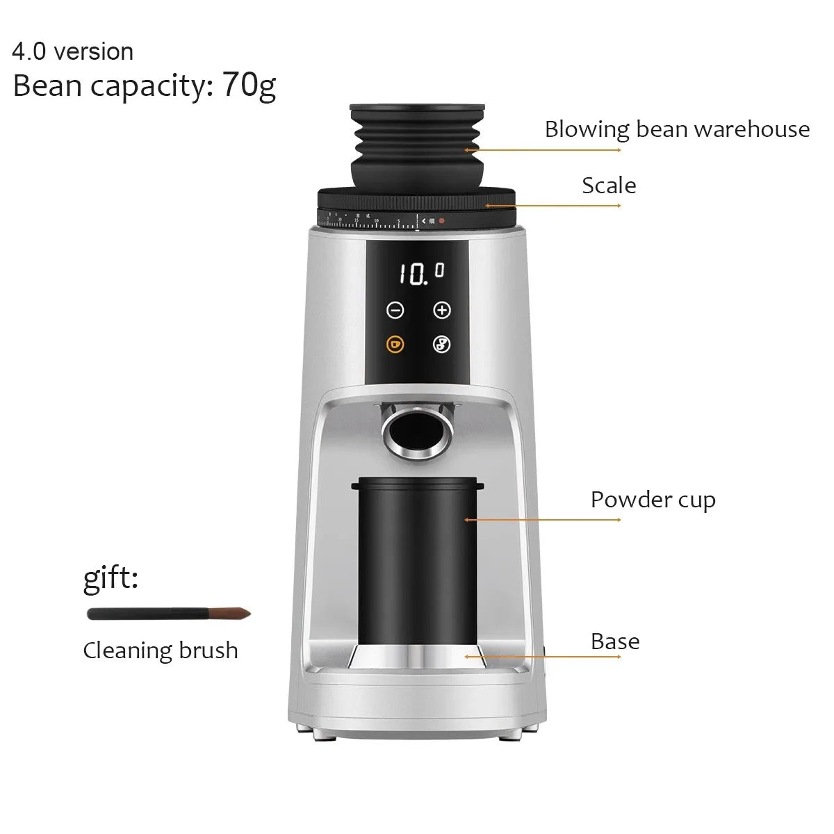 Electric Coffee Grinder 220V Fully Automatic Coffee Bean Grinder Silver AU Plug Quantitative Home Use