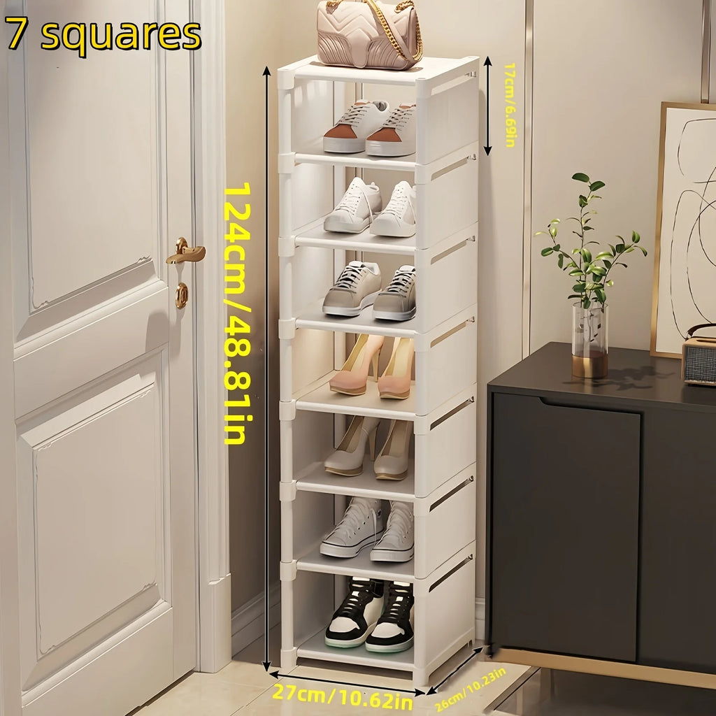 Metal Frame Shoe Rack Multi Tier Fabric Shelves Space Saving Sneaker Sandal Storage Organizer Entryway White 7 Grid 124cm
