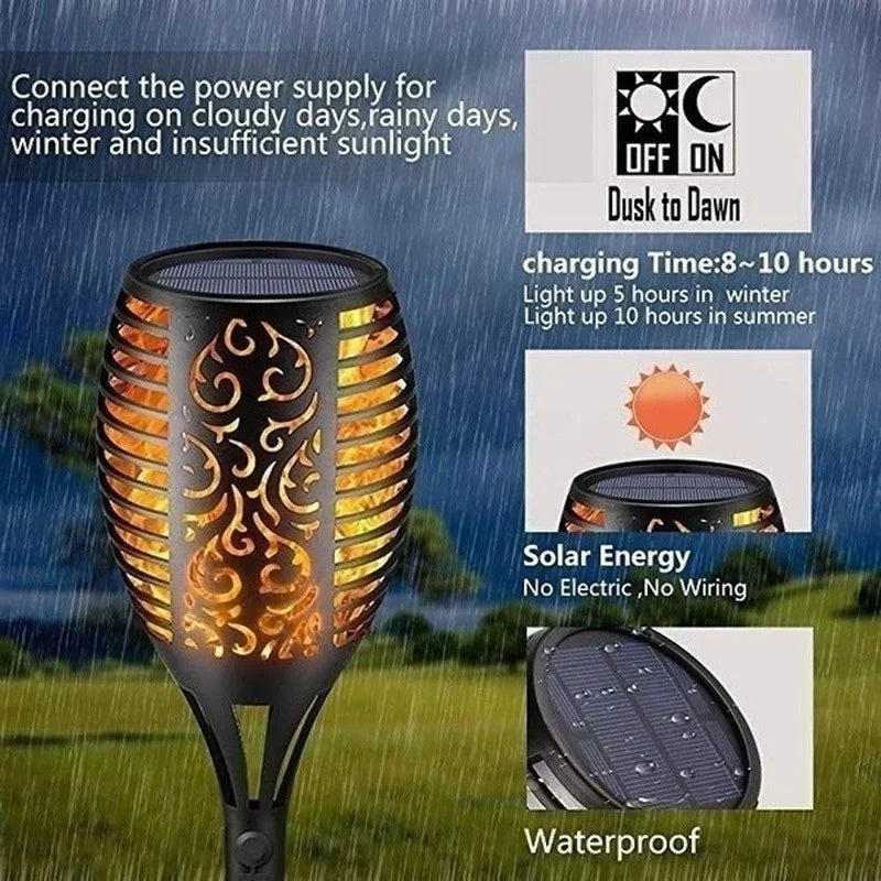Solar Flame Torch Lights 10 Pack Waterproof LED Garden Path Lights Flickering Outdoor Landscape Lamps