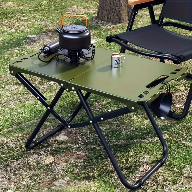 Lightweight Carbon Steel Folding Camping Table Outdoor BBQ Picnic Hiking Travel Table Multipurpose Green 58 × 36 × 40cm