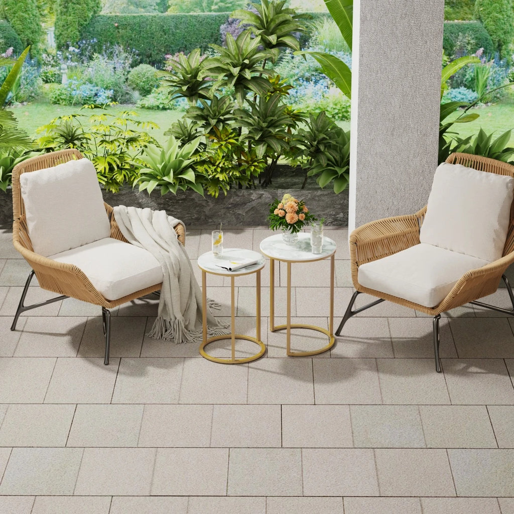 Round Nesting Coffee Tables Set of 2 Sintered Stone Top Gold White 45x55cm 40x50.5cm Side Tables