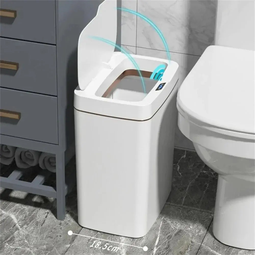 Smart Bathroom Trash Can Automatic Bagging Electronic Garbage Bin Touchless Sensor Narrow Smart Home Waste Bin 15L White 26×18.5×30.5cm