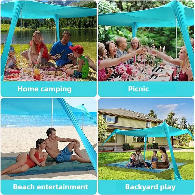 Blue Beach Tent Sun Shelter Beach Canopy Sun shelter With 4 Sandbags Portable Easy-Setup Canopy 3x3m