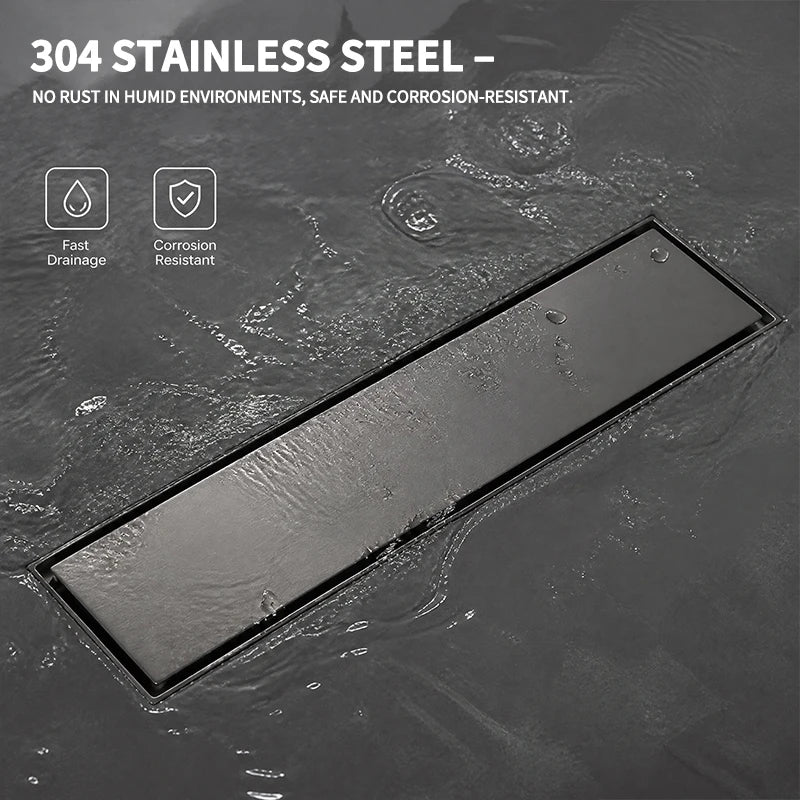 30 × 8cm Stainless Steel Linear Floor Drain Invisible Tile Insert Shower Waste Grate Anti Odor Hair Strainer Bathroom