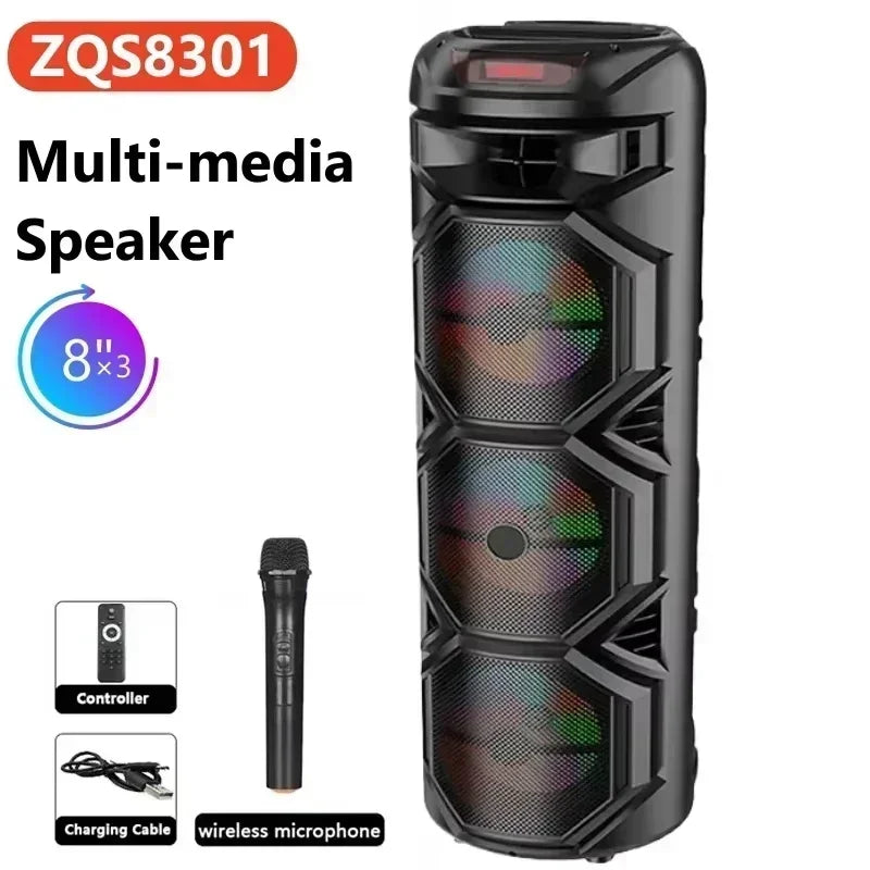Bluetooth Party Speaker 40W Wireless Karaoke Sound System with LED Lights and Three Drivers
