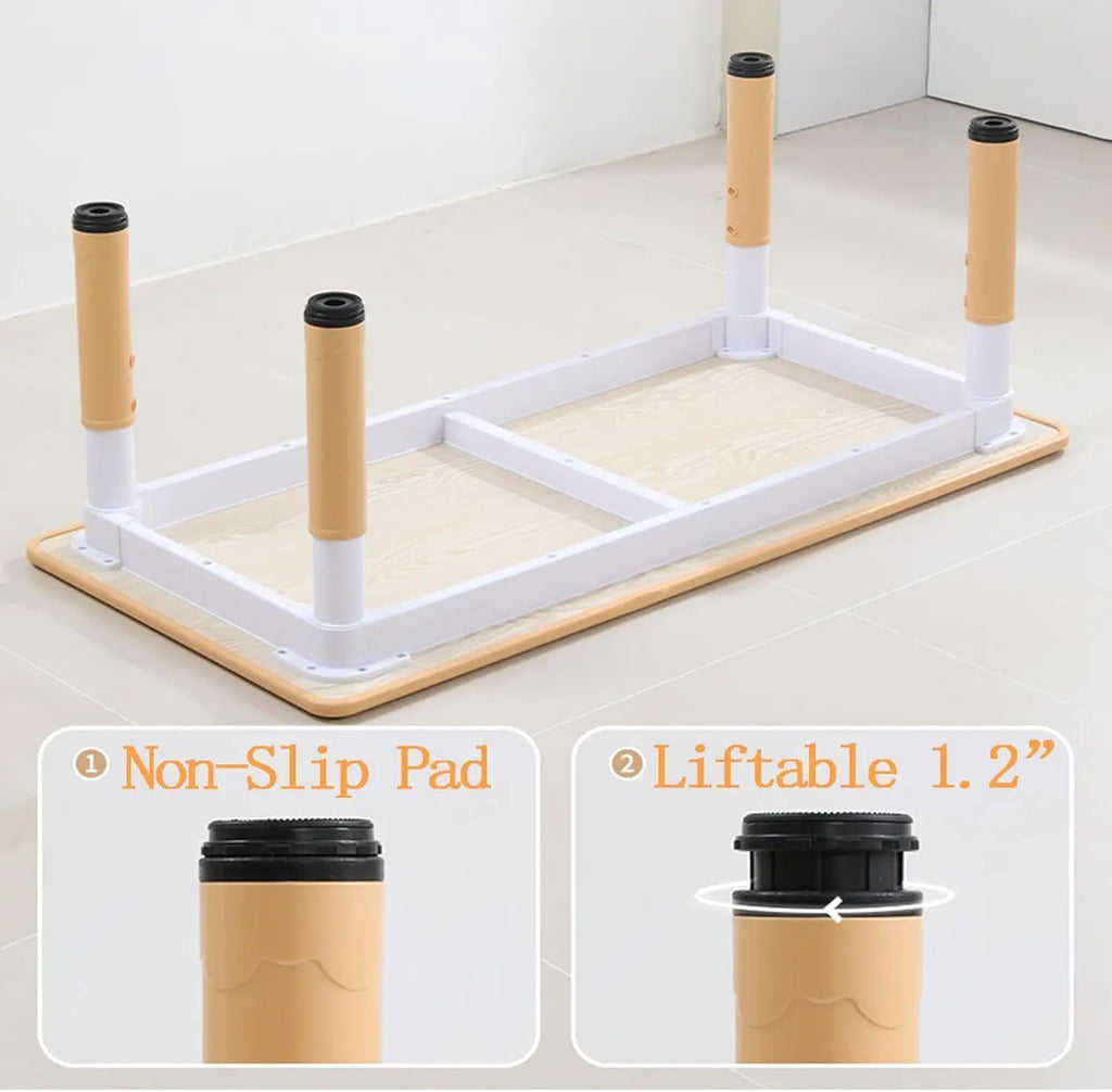Activity Table and 6 Chairs Set Height Adjustable Study Desk with Graffiti Desktop Non Slip Legs Beige 120x60x48-60cm