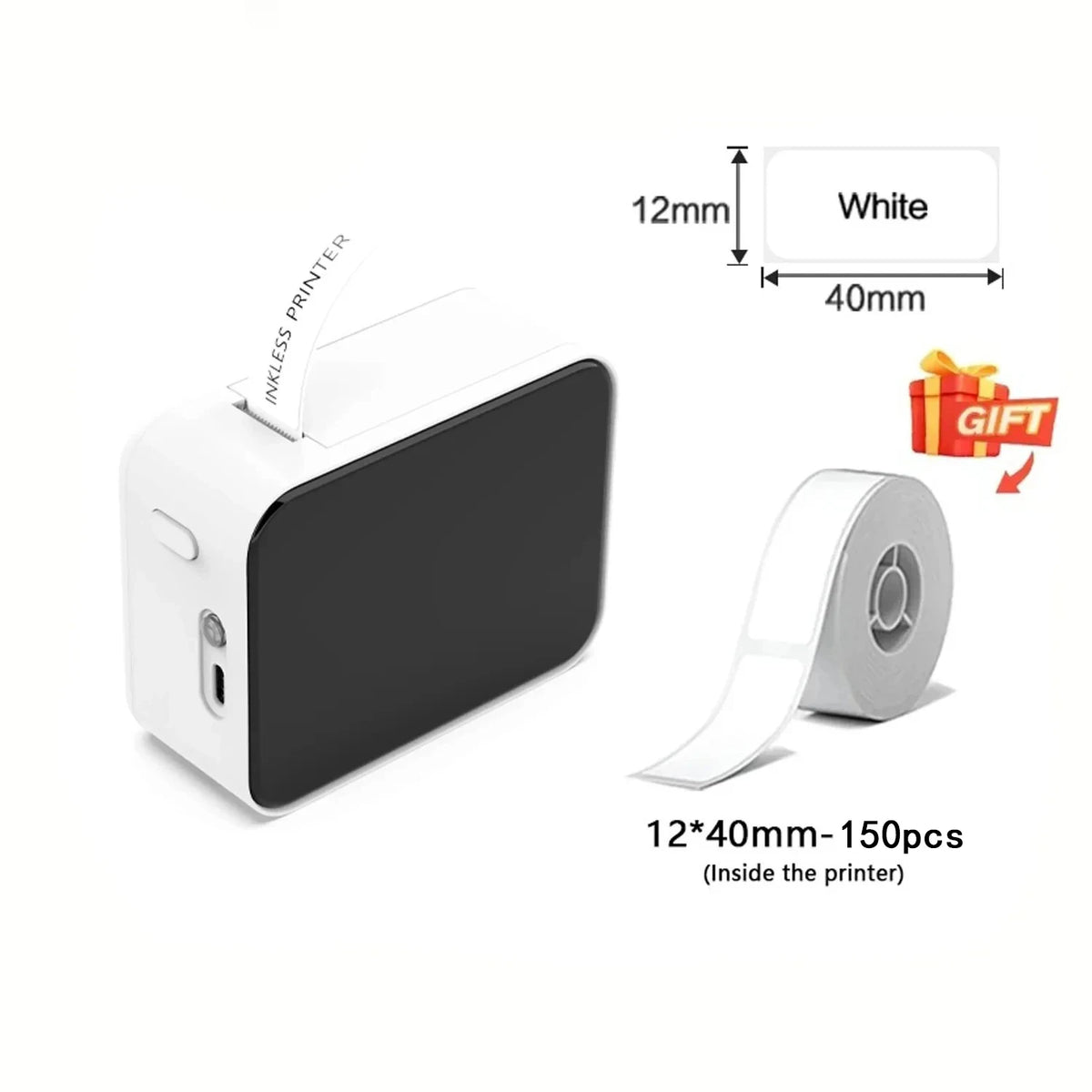 P15 Mini Portable Thermal Printer Wireless Bluetooth Label Maker Sticker Machine for Home Office Tags Printing Pure White