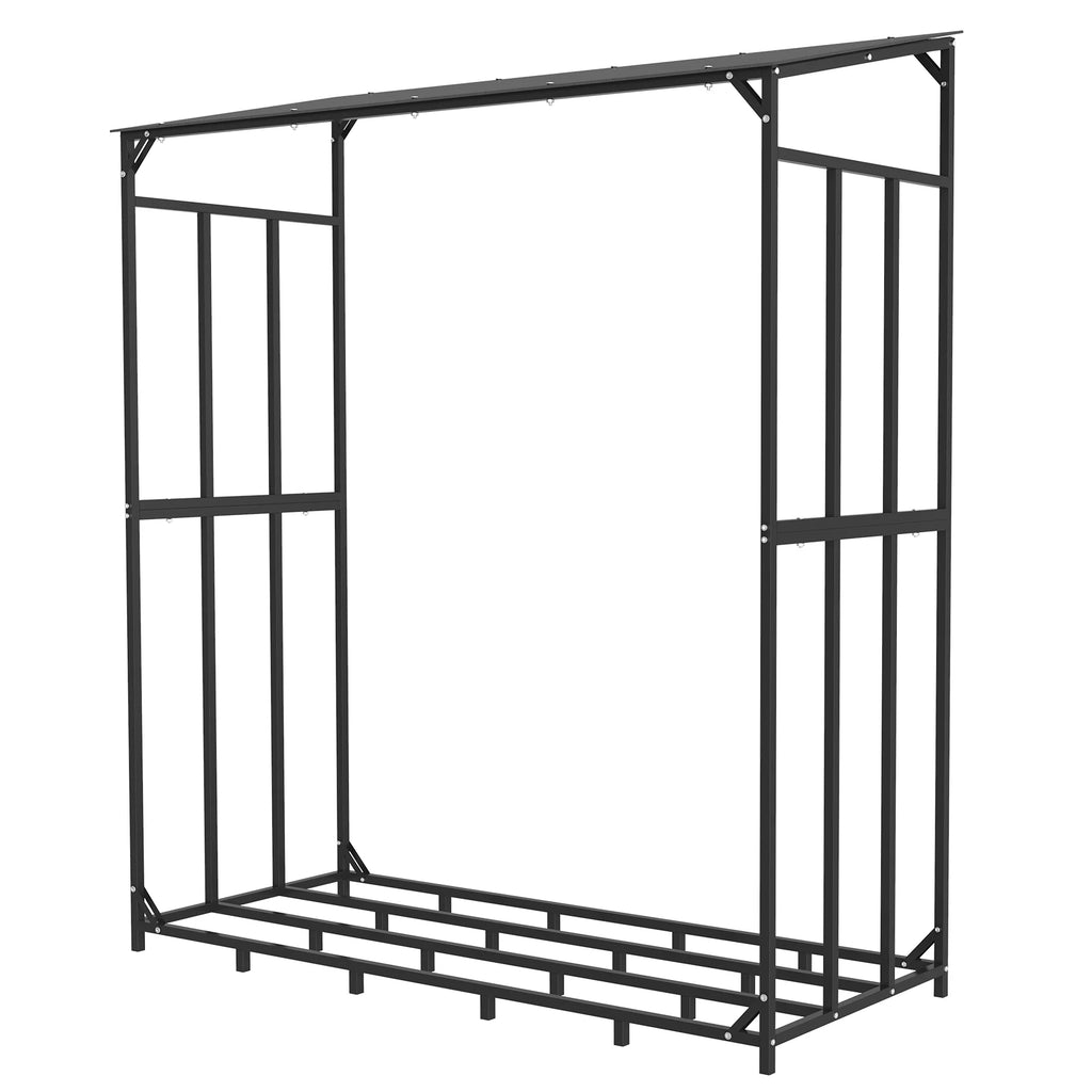 Firewood Rack Heavy Duty Metal Log Storage Outdoor Wood Holder 156.5x60x176.5cm Black