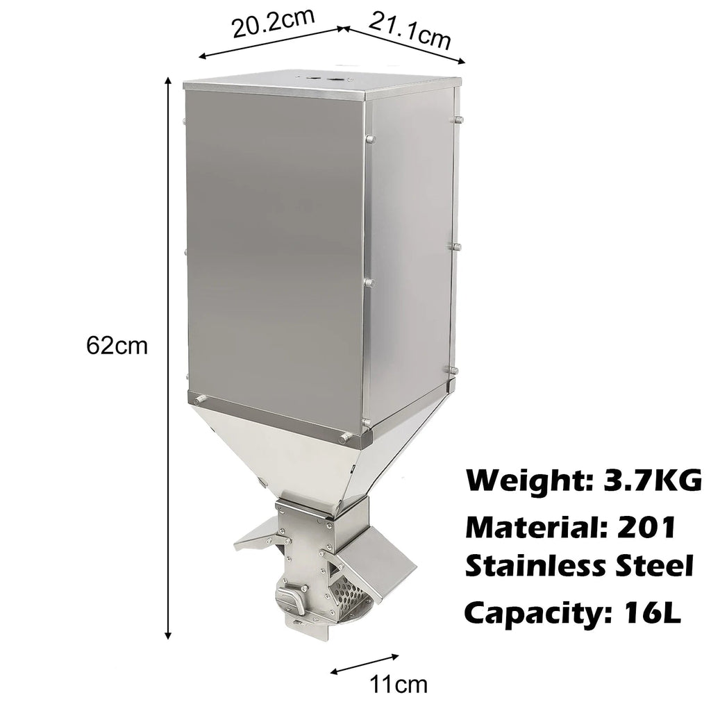 Pellet Hopper Gravity Feed Fuel Storage Bin Stainless Steel 16L for Pellet Stove Burner Silver 21.1 x 20.2 x 62cm