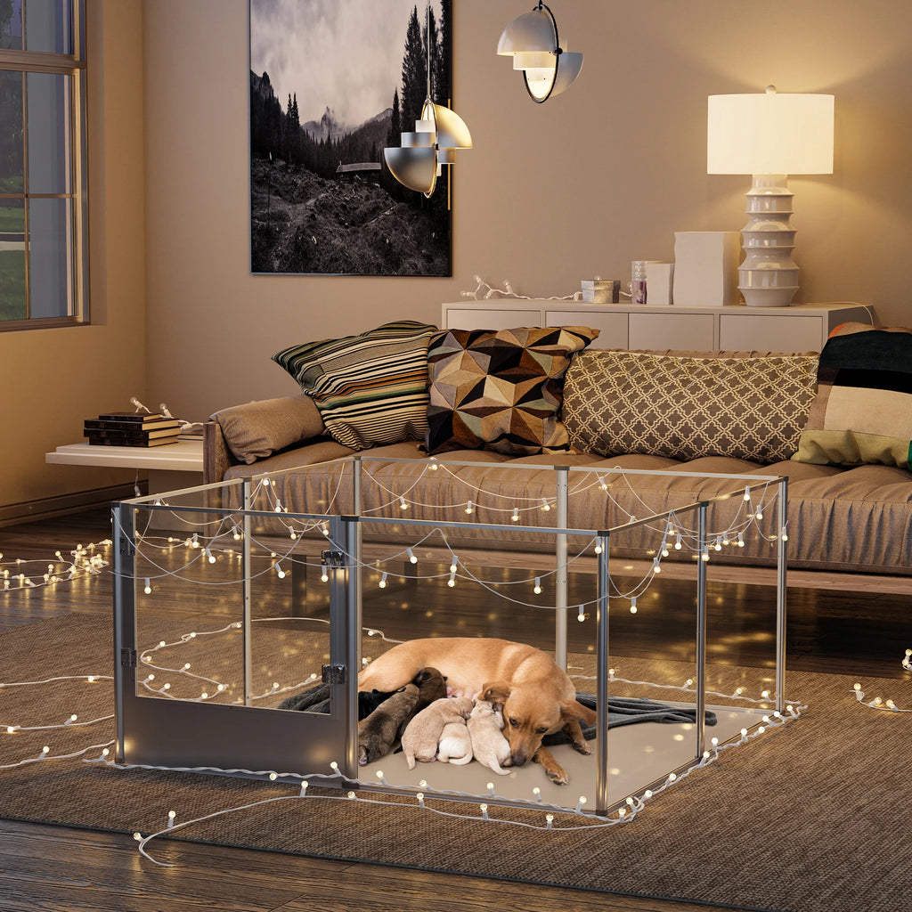 Dog Puppy Playpen Exercise Pen Containment Pen For Small & Medium Dogs and Rabbits silver 132 x 132 x 80.5 cm