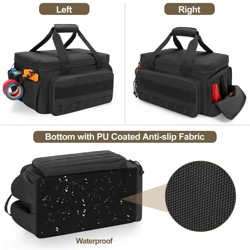Heavy Duty Tactical Tool Bag Portable Organizer Non Slip Base Handyman Carpenter Tool Storage Case Durable Black