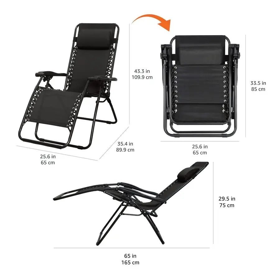3-Pieces Zero Gravity Chair Set With Side Table Black Chair Dimension 163 × 65 × 109 cm