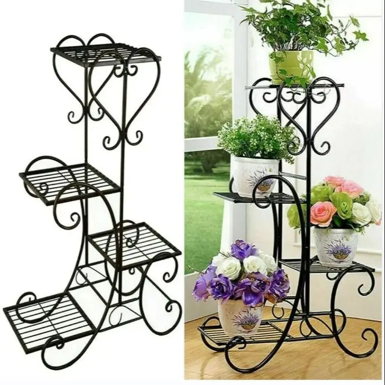 Plant Stand 4 Tier Metal Flower Pot Display Rack Indoor Outdoor Garden Patio Shelf Black 52.5x34.5x93.5cm