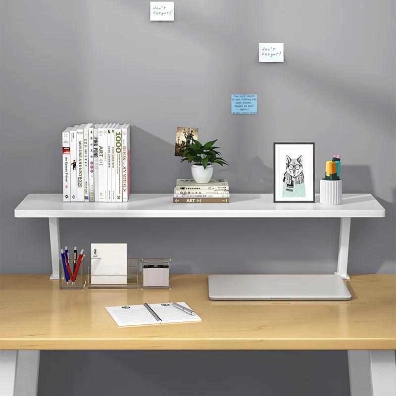 Multifunction Desk Organizer Metal U-Clamp Wooden Storage Rack Office Study Reading Computer Desk Shelf White 40×20×20cm