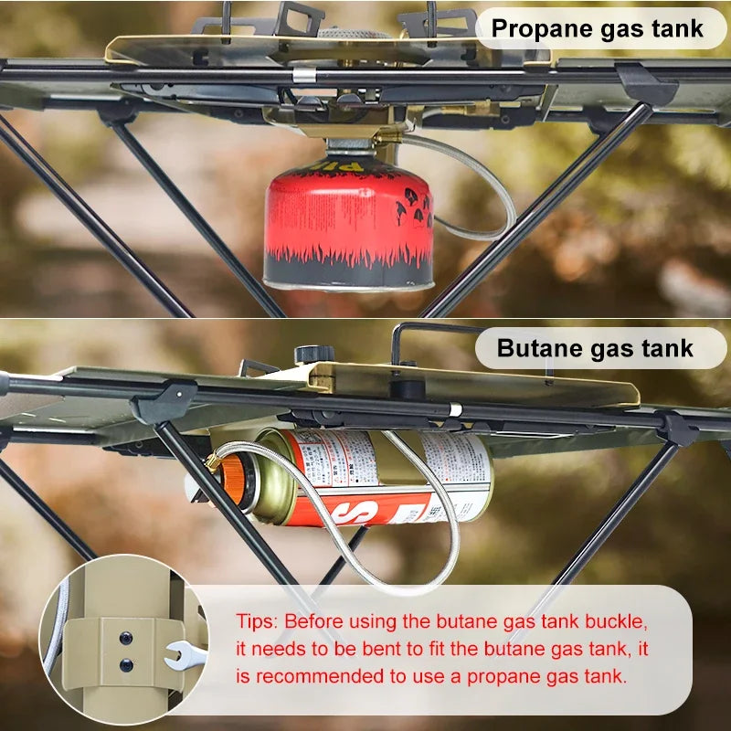 4000W Portable Gas Camping Stove Burner Stainless Steel Outdoor Cooker Strong Fire Heater Furnace Khaki
