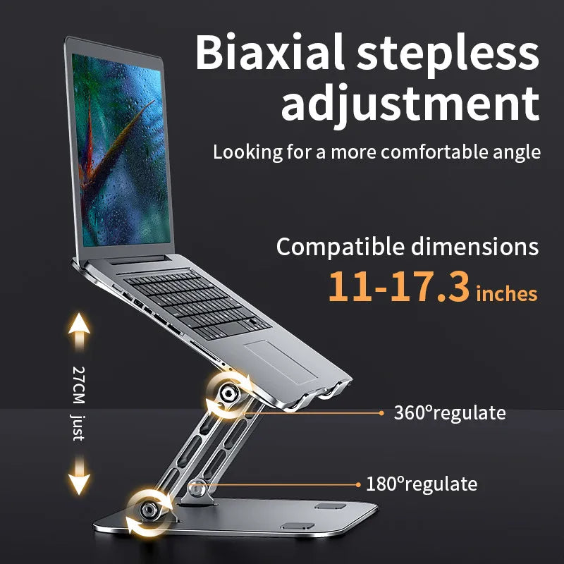Adjustable Aluminum Alloy Laptop Tablet Stand Portable Folding Cooling Holder Support Desk Stand up to 43cm Laptop Grey N16