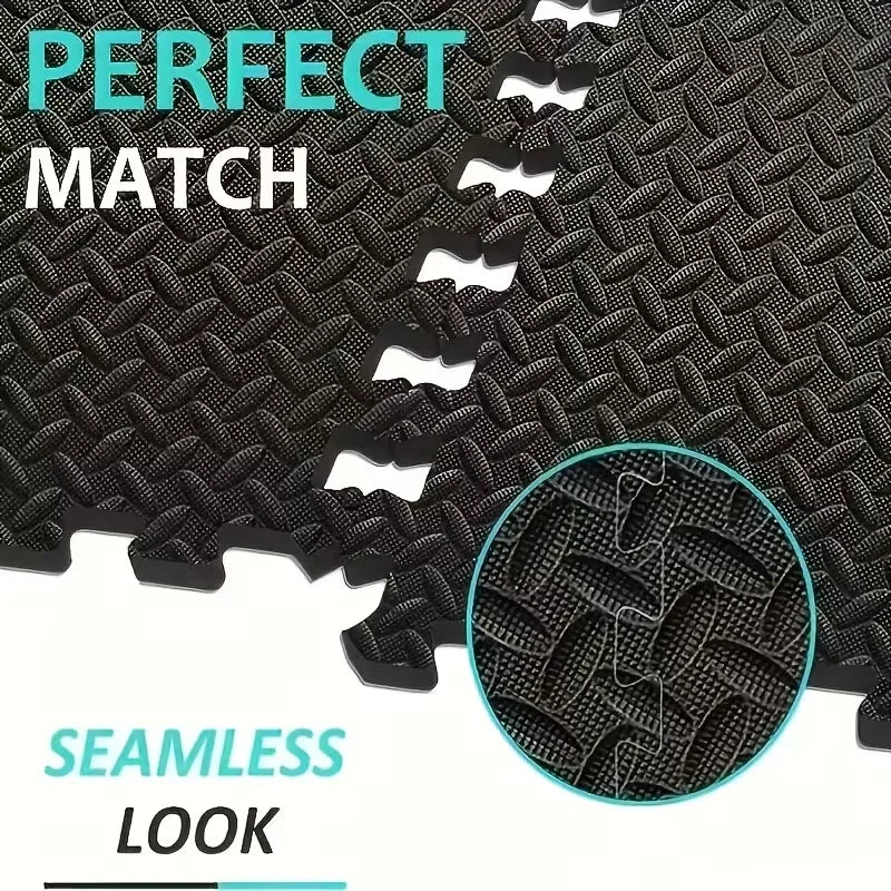 16PCS Interlocking Yoga Mat EVA Foam Flooring Tiles Non Slip Home Gym Fitness Exercise Protective Mat Black 30 × 30cm