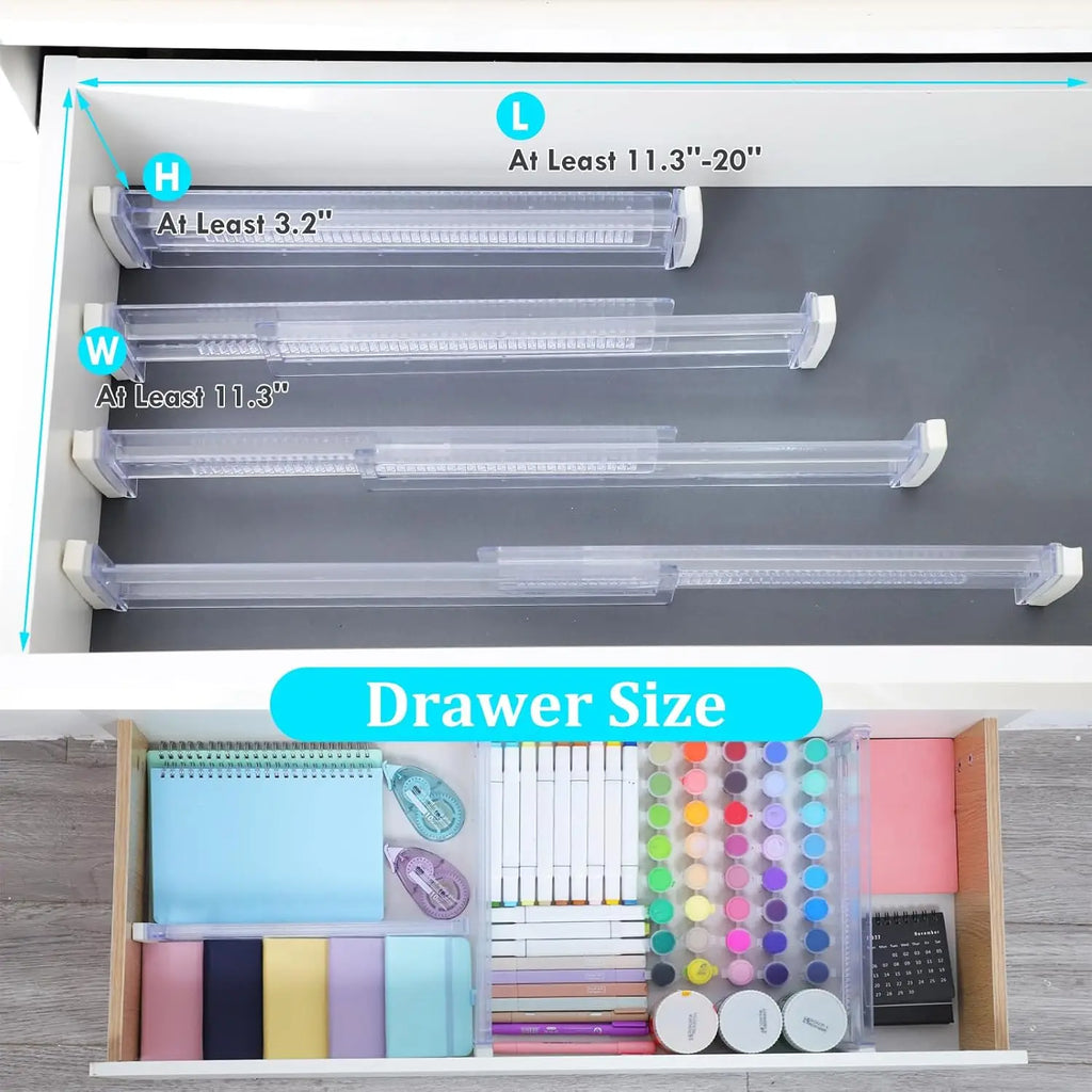 8-Pack Adjustable Drawer Organizers Clear Expandable Storage Dividers for Clothes Kitchen Utensils Dresser Organizer 28.7-50.5cm