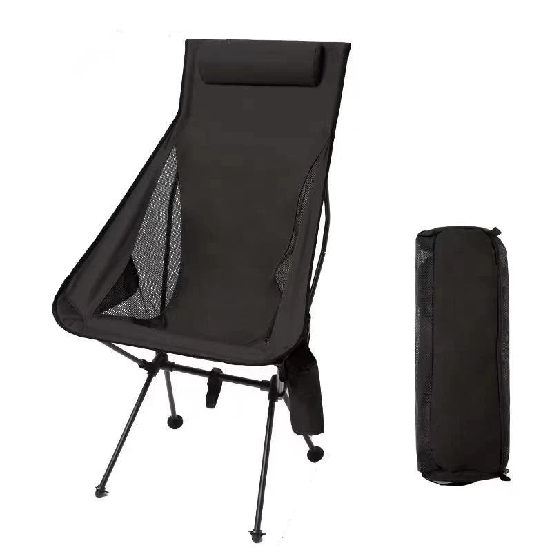 Portable Folding Camping Chair with Headrest Aluminium Alloy Fishing Chair Lightweight Outdoor Seat Black 43 × 57 × 105cm
