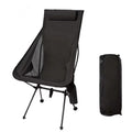 Portable Folding Camping Chair with Headrest Aluminium Alloy Fishing Chair Lightweight Outdoor Seat Black 43 × 57 × 105cm