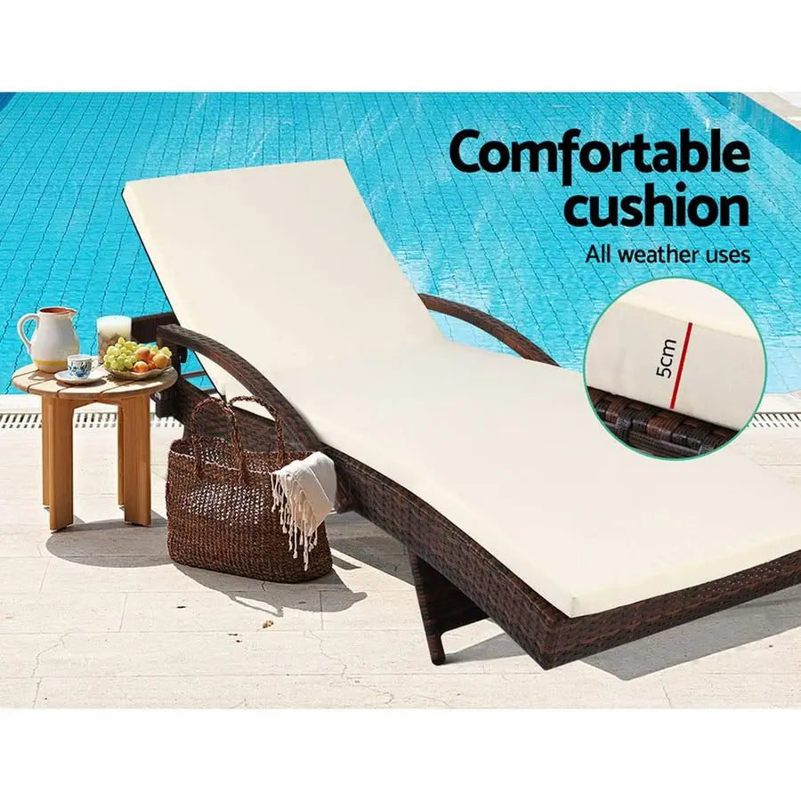 Beach Lounger Sun Lounger Sunbed 119cm Lounge Chair for Beach, Patio, Porch, Backyard