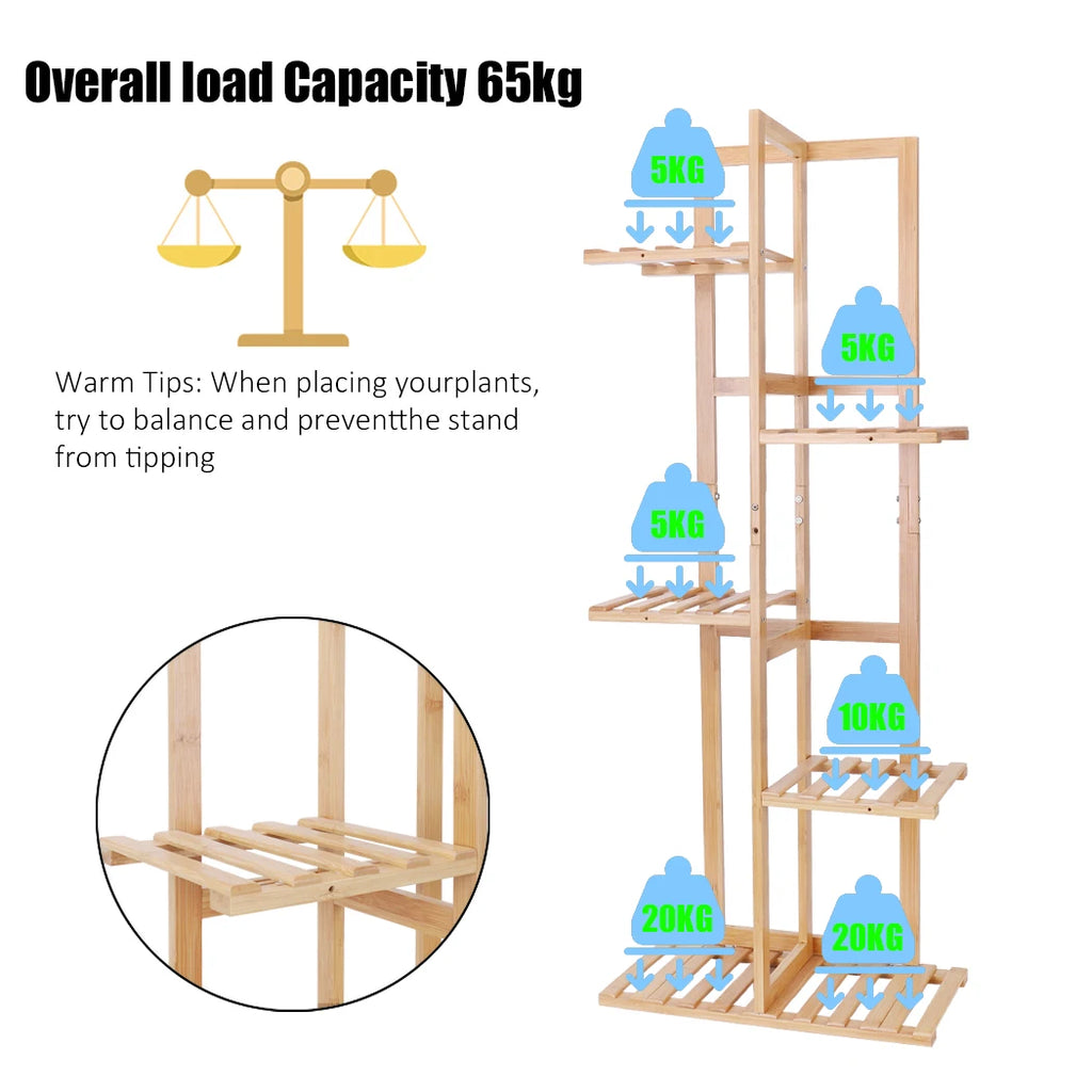 Bamboo Plant Stand 6 Tier 40x20x122 cm Natural Wood Indoor Outdoor Shelf Rack