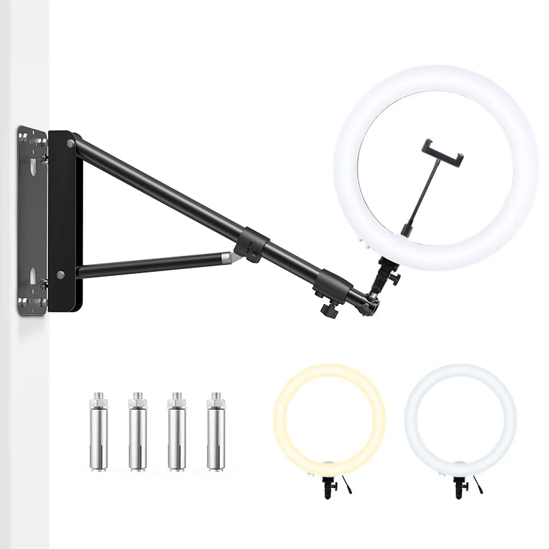 Photography Video Light Kit 60W LED Studio Light with Wall Mount Boom Arm Stand Cold and Warm Lighting 175cm