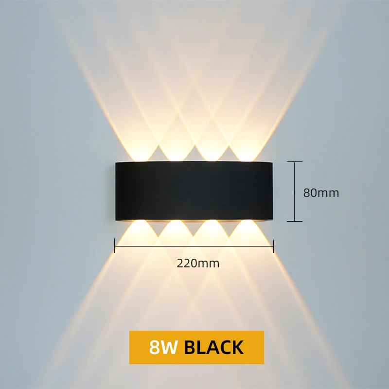 LED Aluminum Wall Lamp 8W IP65 Waterproof Black Outdoor Garden and Indoor Lighting