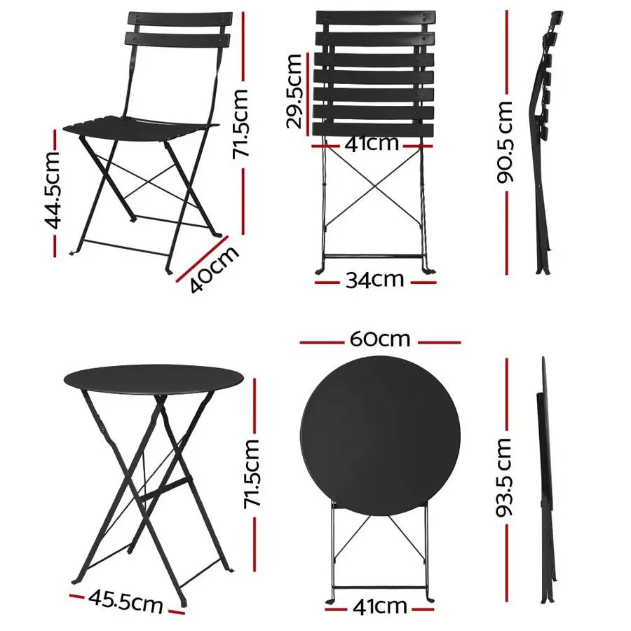 Bistro Set 3-Piece Outdoor Patio Table with 2 Folding Chairs Table and Chairs For Backyard or Balcony