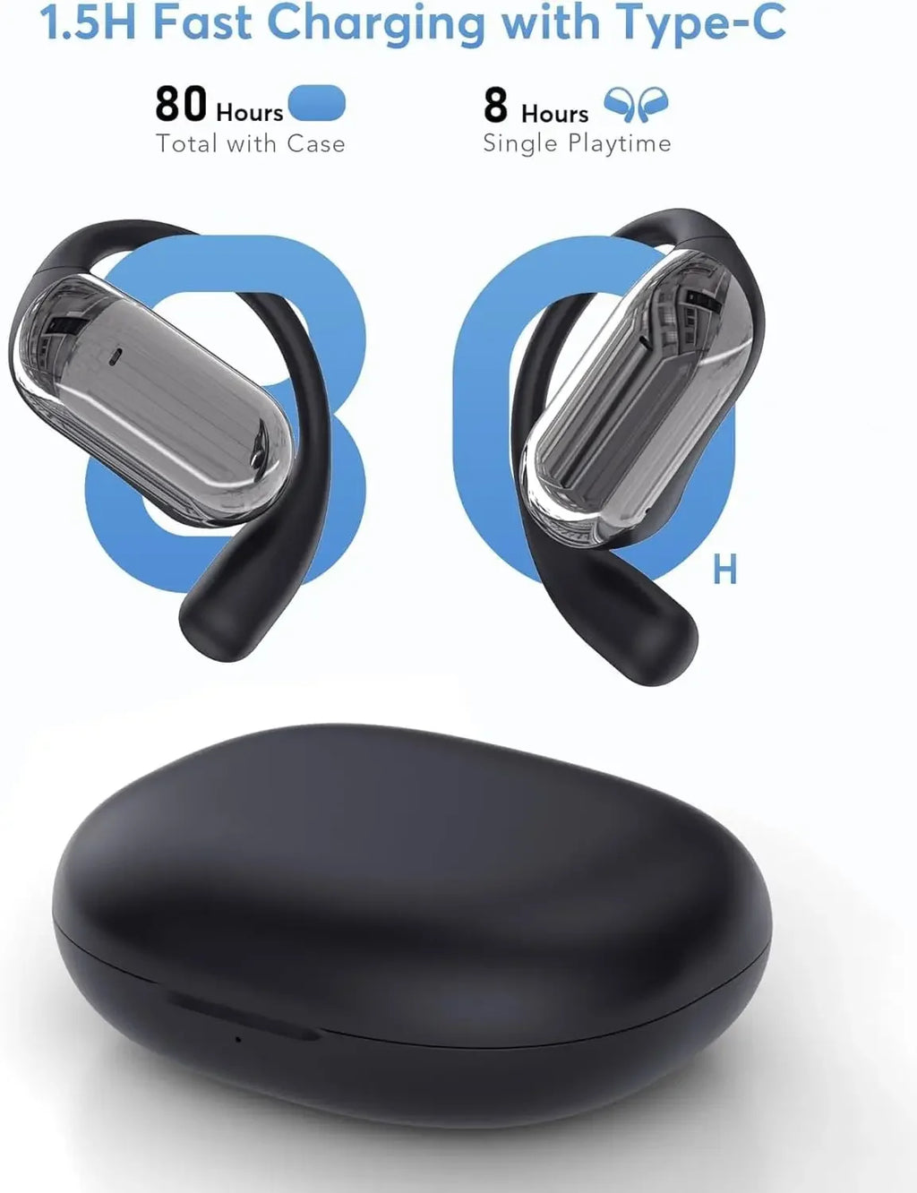 AI Real Time Translator Earbuds 144 Languages & Accents Wireless OWS Headphones 3 in 1 Language Translation Business Black