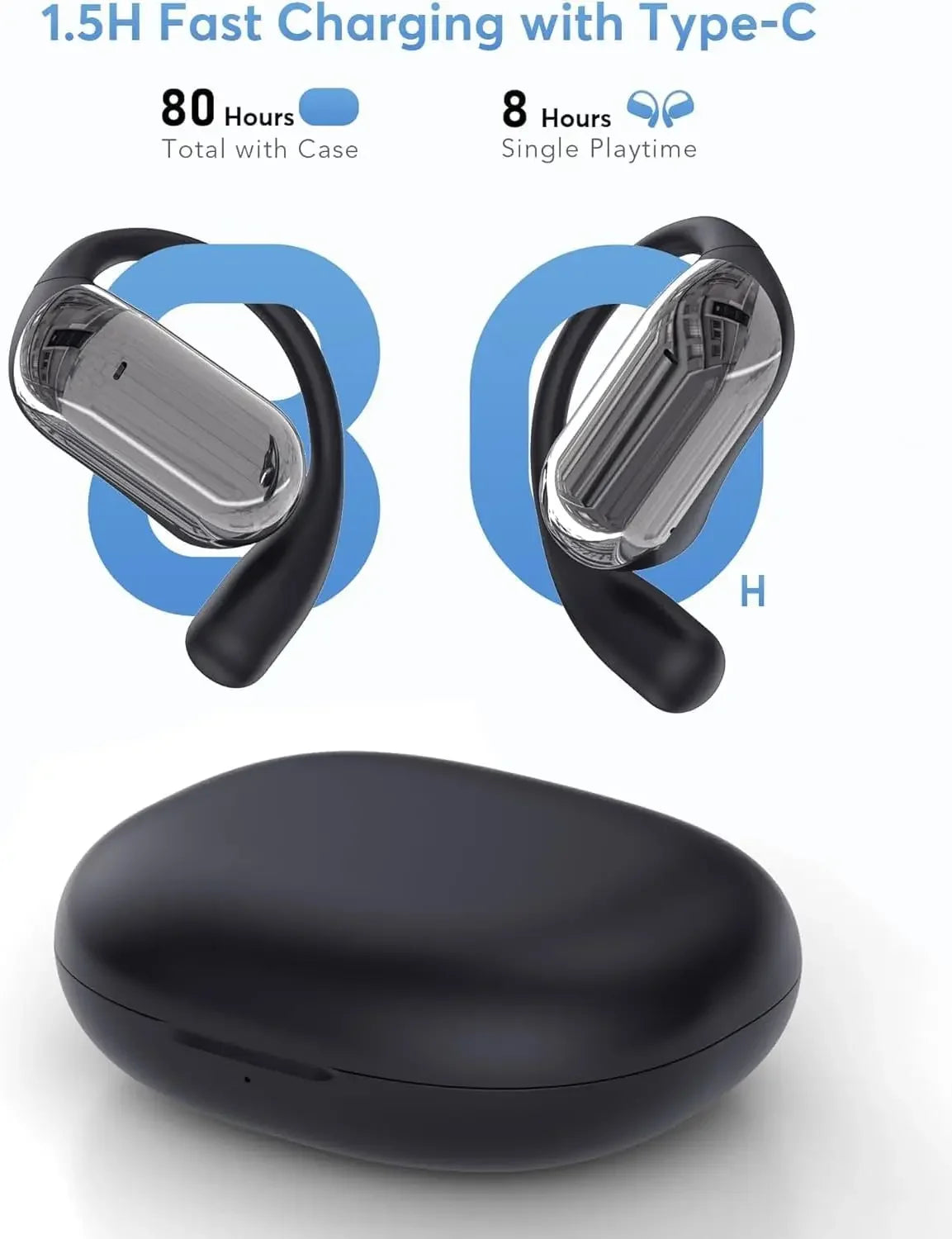 AI Real Time Translator Earbuds 144 Languages & Accents Wireless OWS Headphones 3 in 1 Language Translation Business Black