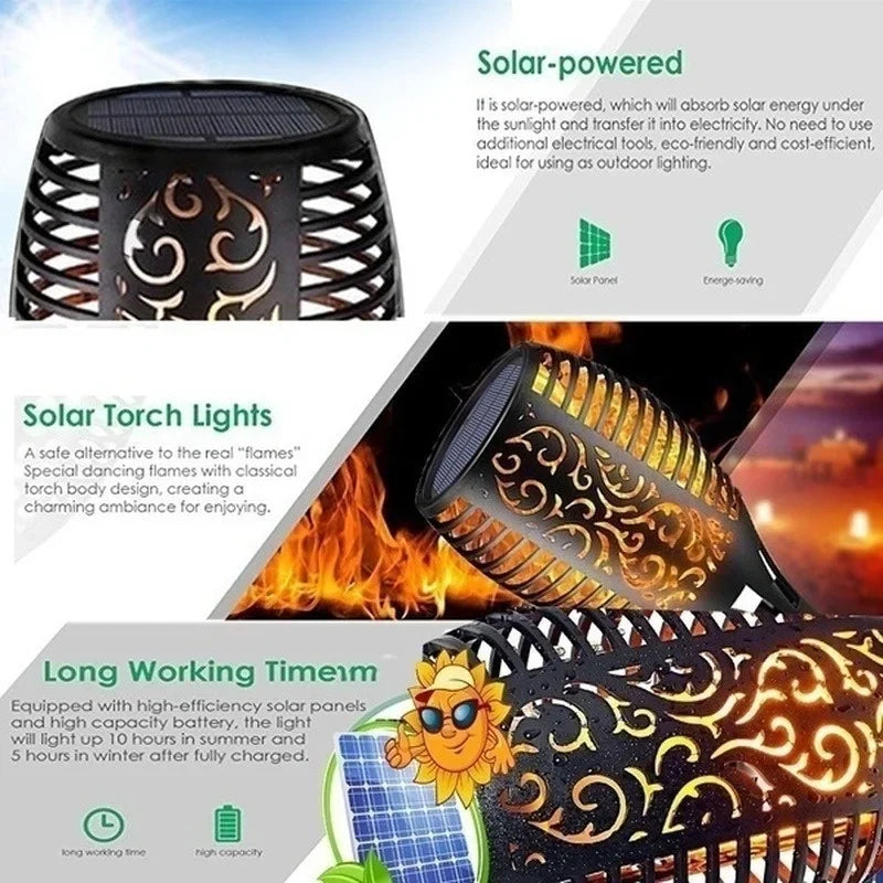 Solar Flame Torch Lights 2 Pack Waterproof LED Garden Path Lights Flickering Outdoor Landscape Lamps
