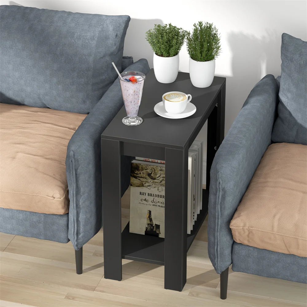 Narrow Sofa Side Table 2 Tier Storage End Table Slim Nightstand for Living Room Bedroom Office Use 60x30x60cm