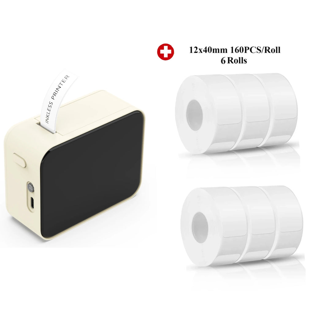P15 Mini Portable Thermal Printer Wireless Bluetooth-Compatible Label Maker Sticker Machine Home Office Tags Milktea 6 Rolls