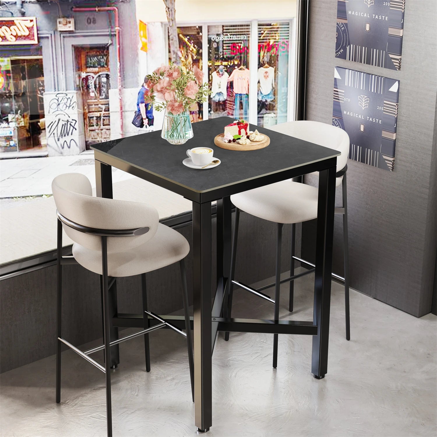 Bar Table 70x70x105cm Square Top Kitchen Table Restaurant Pub or Club Black