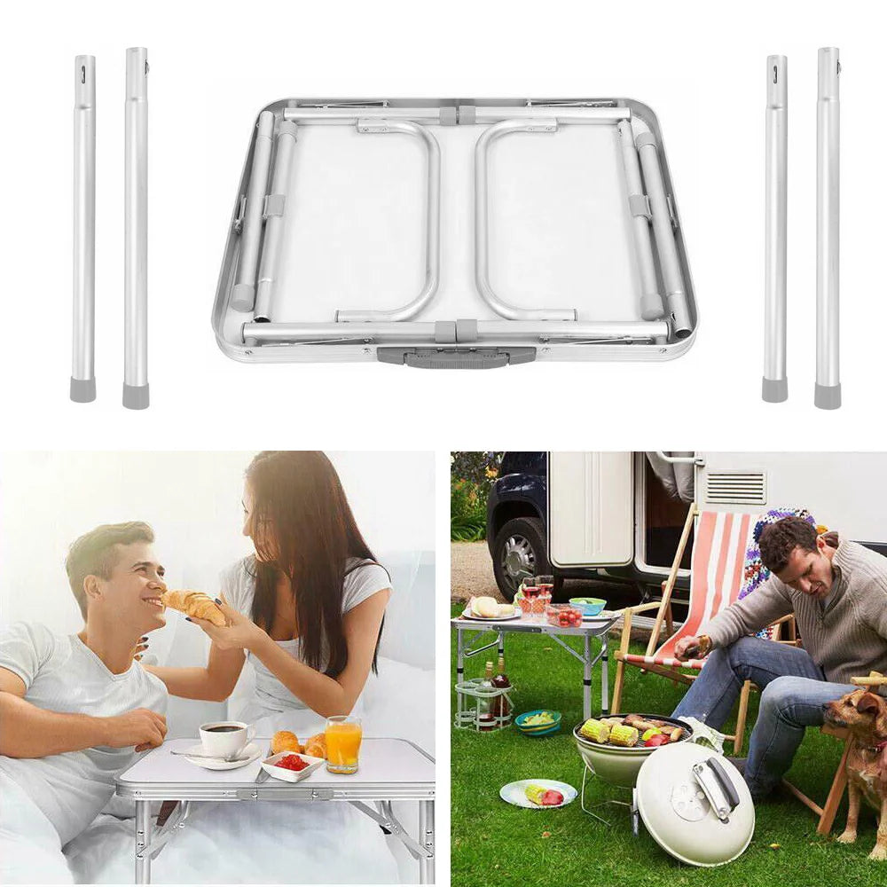 Folding Camping Table Outdoor Table Picnic Table With Adjustable Height 26-56cm White