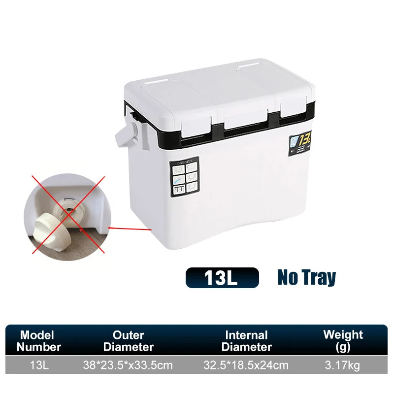 13L Fishing Cooler Box Tackle Storage Case Outdoor Fish Tank Gear Box with Air Holes Window Cover Portable 38 × 23.5 × 33.5cm