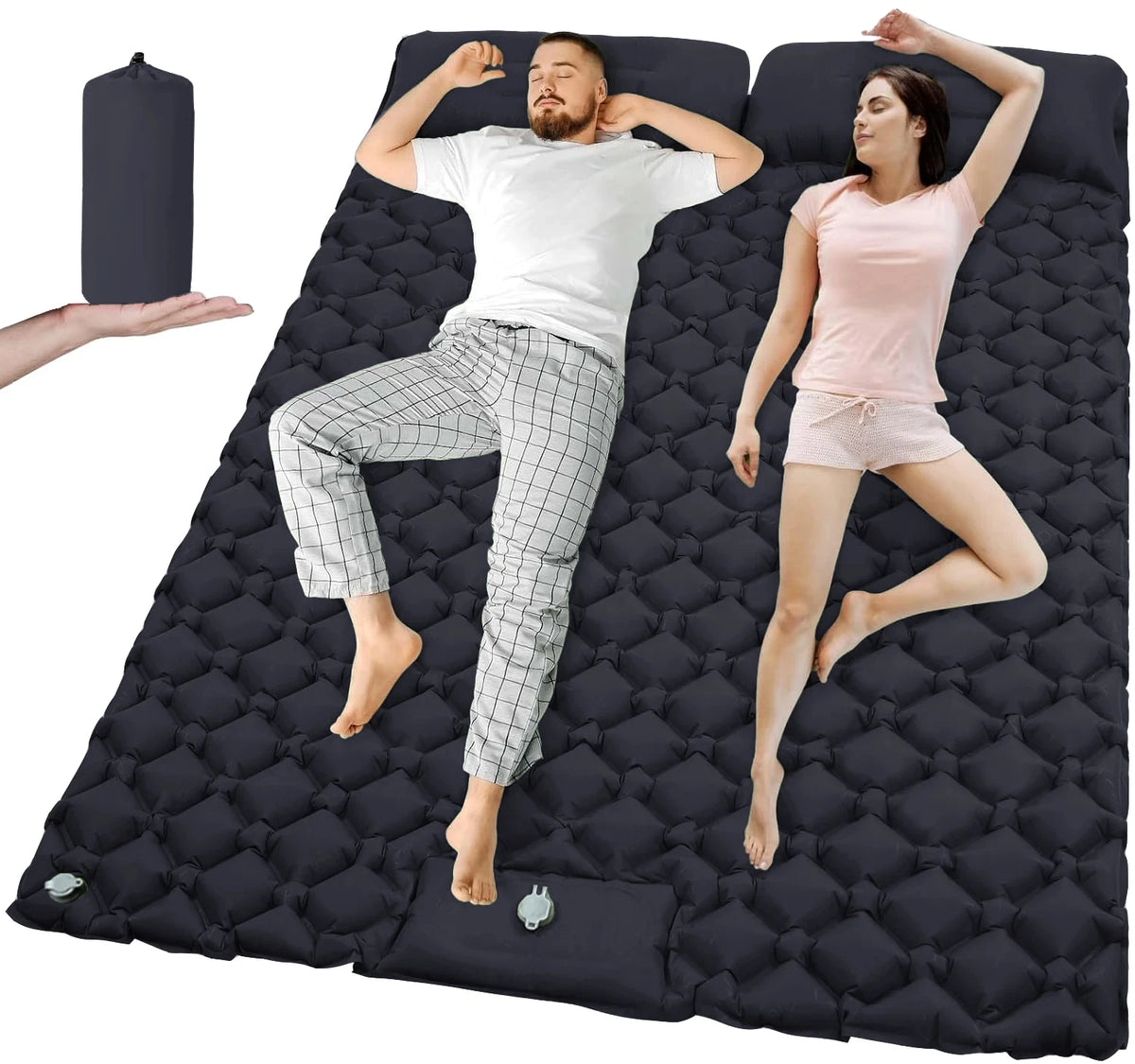Double Inflatable Camping Mattress Extra Wide Sleeping Pad Ultralight Folding Bed Car Travel Mat Navy Blue 180 × 120cm
