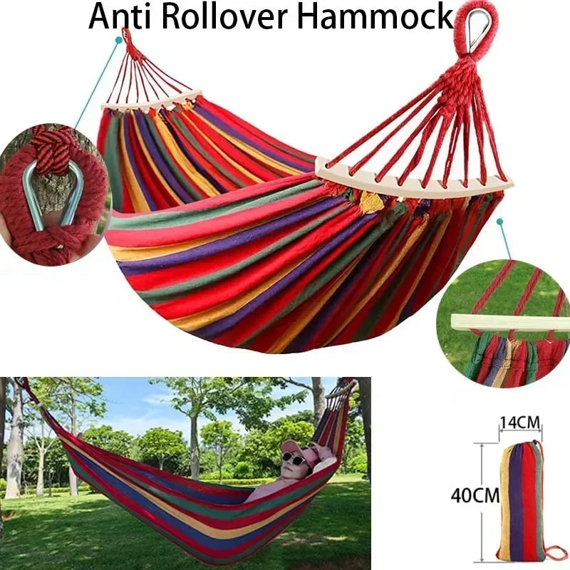 Canvas Outdoor Camping Hammock Double Size 200 x 150 cm with Carry Bag - Anti Rollover Thick Fabric