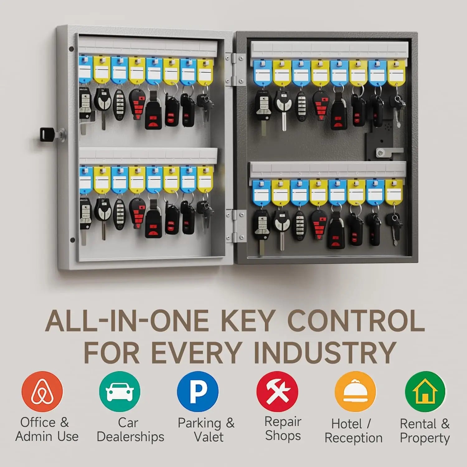 Key Lock Box 32 Key Wall Mounted Storage Cabinet with Bluetooth App Access PIN Code Unlocking and WiFi Gateway Black