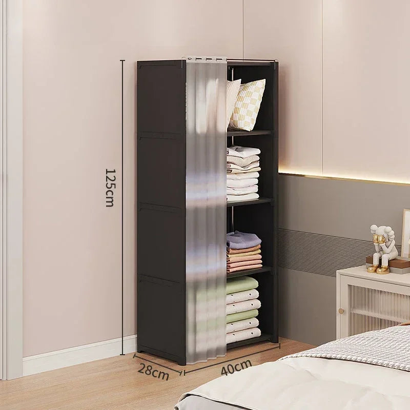 5 Layer Portable Clothes Storage Rack Wardrobe Organizer Cabinet Dustproof Closet with Curtains Multifunctional Black