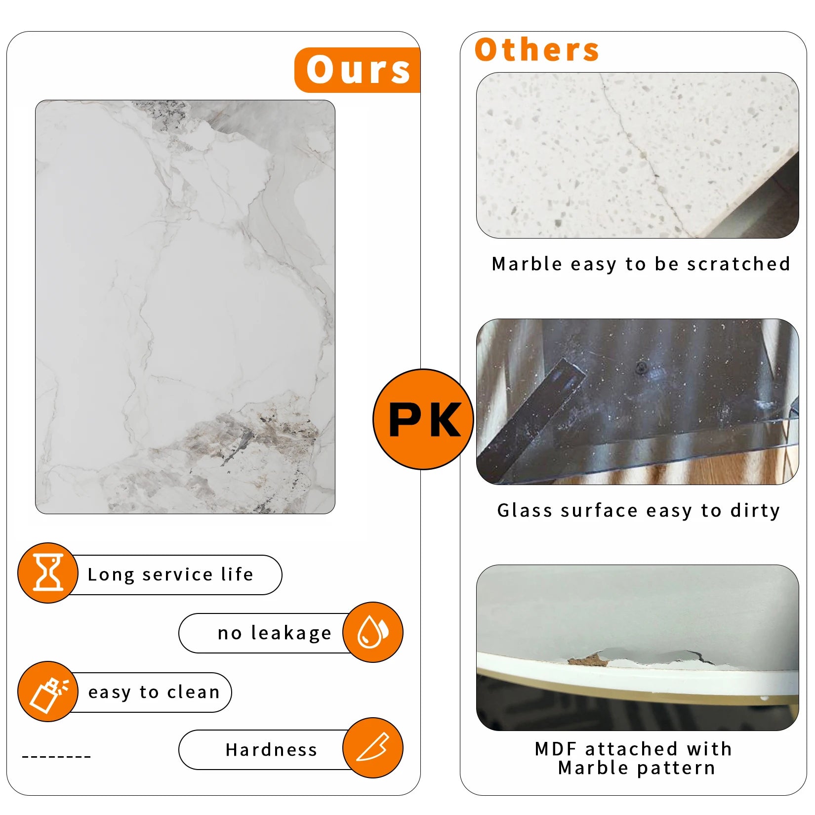 High Gloss Marble Dining Table 4-6 Seat Rectangular Kitchen and Restaurant Table Grey 120 × 70 × 76cm