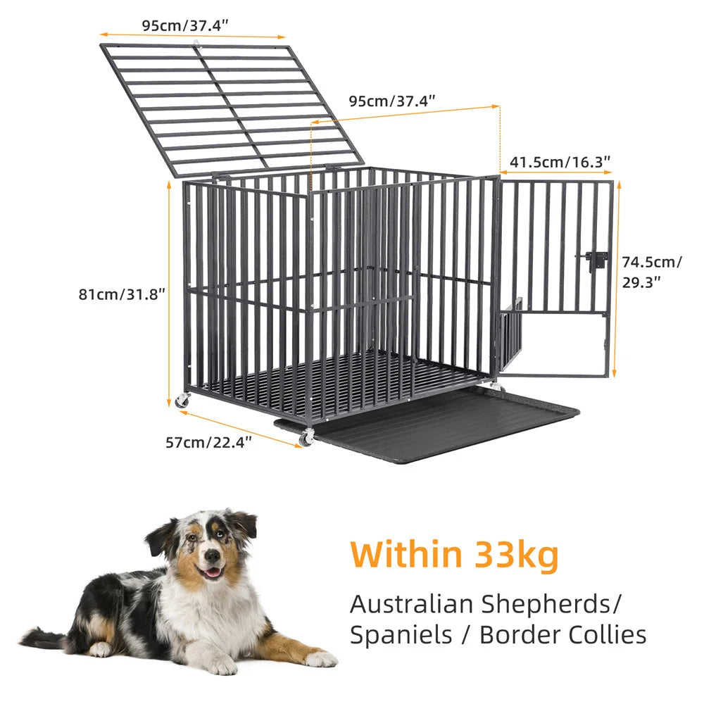 Dog Crate Dog Kennel Pet Crate Large Heavy Duty  Foldable 95 x 57 x 81 cm